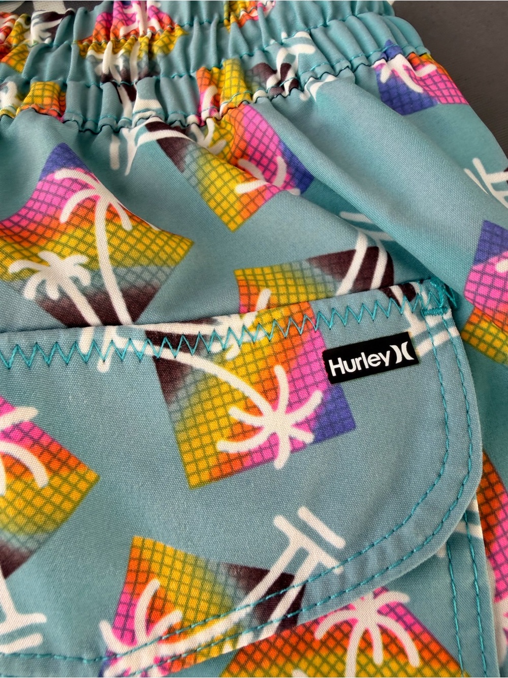 Hurley Men’s Teal Tropical Palm Print Swim Shorts